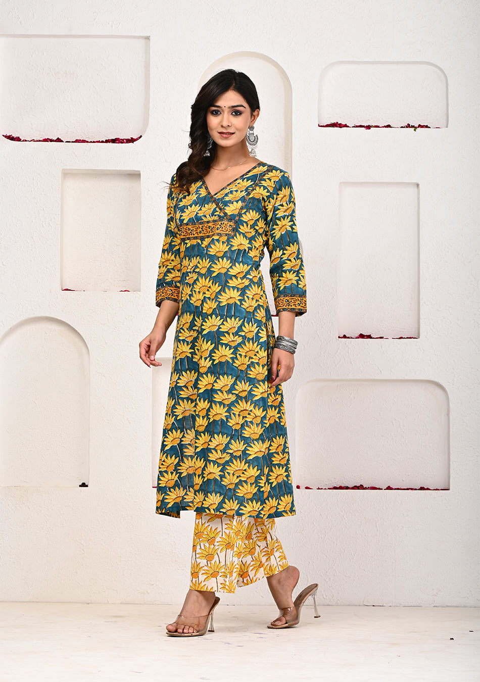 Emerald Peacock Hand Block Suit Set with Dupatta