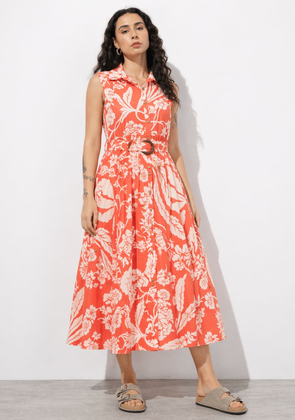 Tangerine Floral Aura Dress