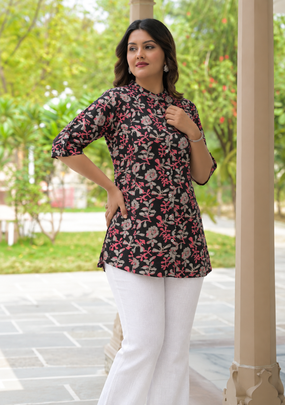 Black Coral Floral Top