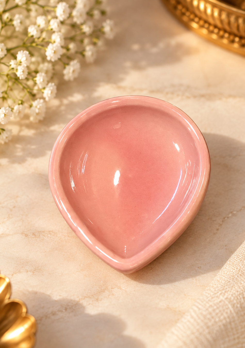 Aravalii Blush Petal Hand-Painted Ceramic Diya
