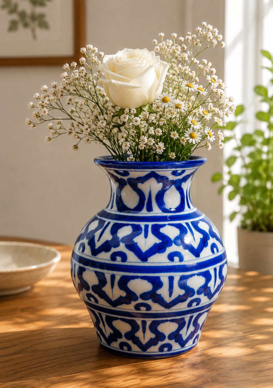 Blue Pottery White Matka Vase