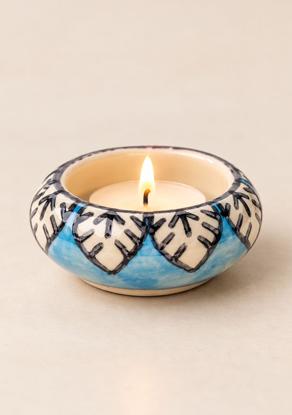 Aravalii Blue Petals Ceramic Tea Light Diya Set of 6