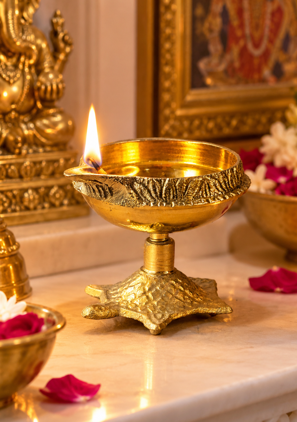 Antique Brass Turtle Base Diya