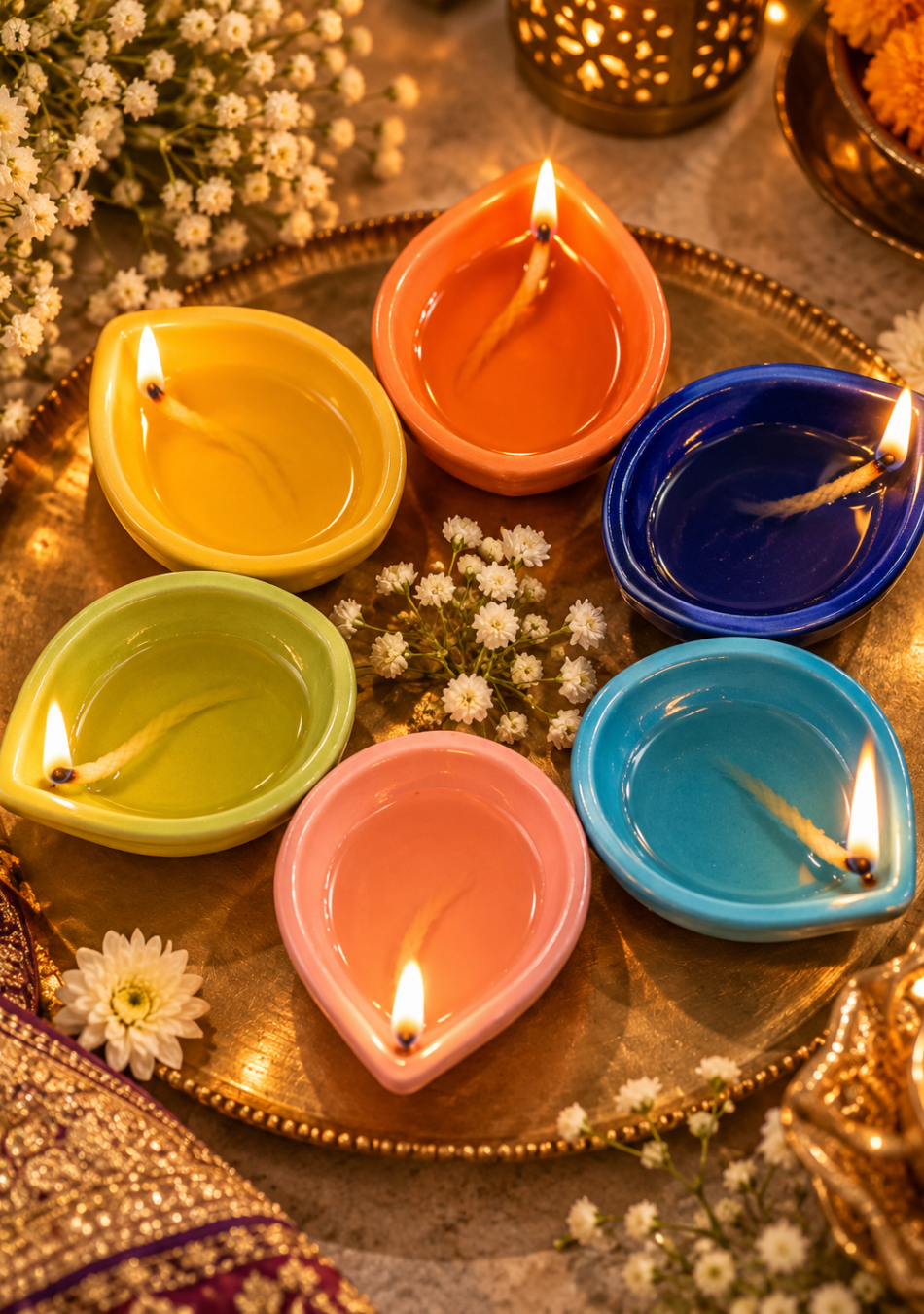 Aravalii Rangoli Glow Multicolour Ceramic Diya Set