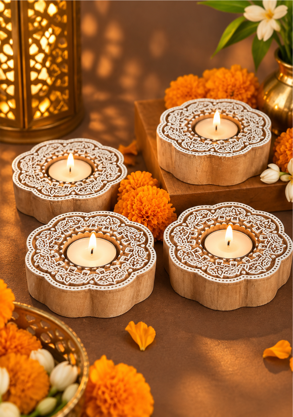 Enchanted Wooden Glow Diya