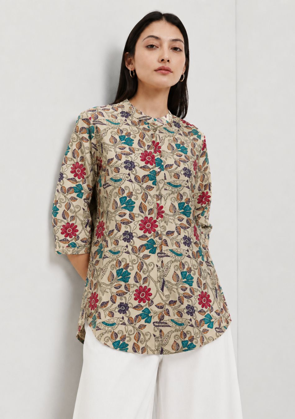 Aravalii Beige Floral Whimsy Top