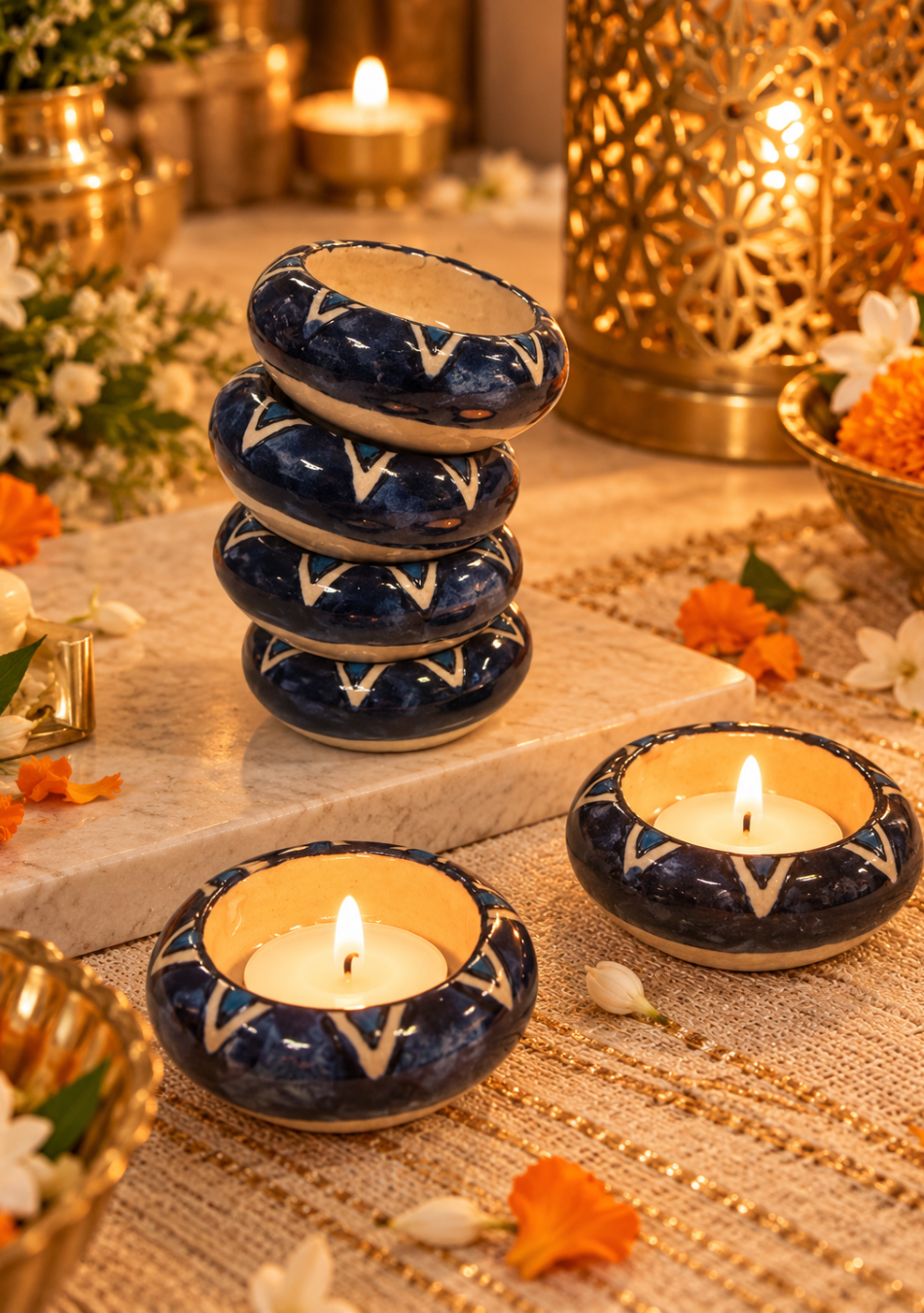 Aravalii Indigo Aura Handcrafted Diya Set of 6