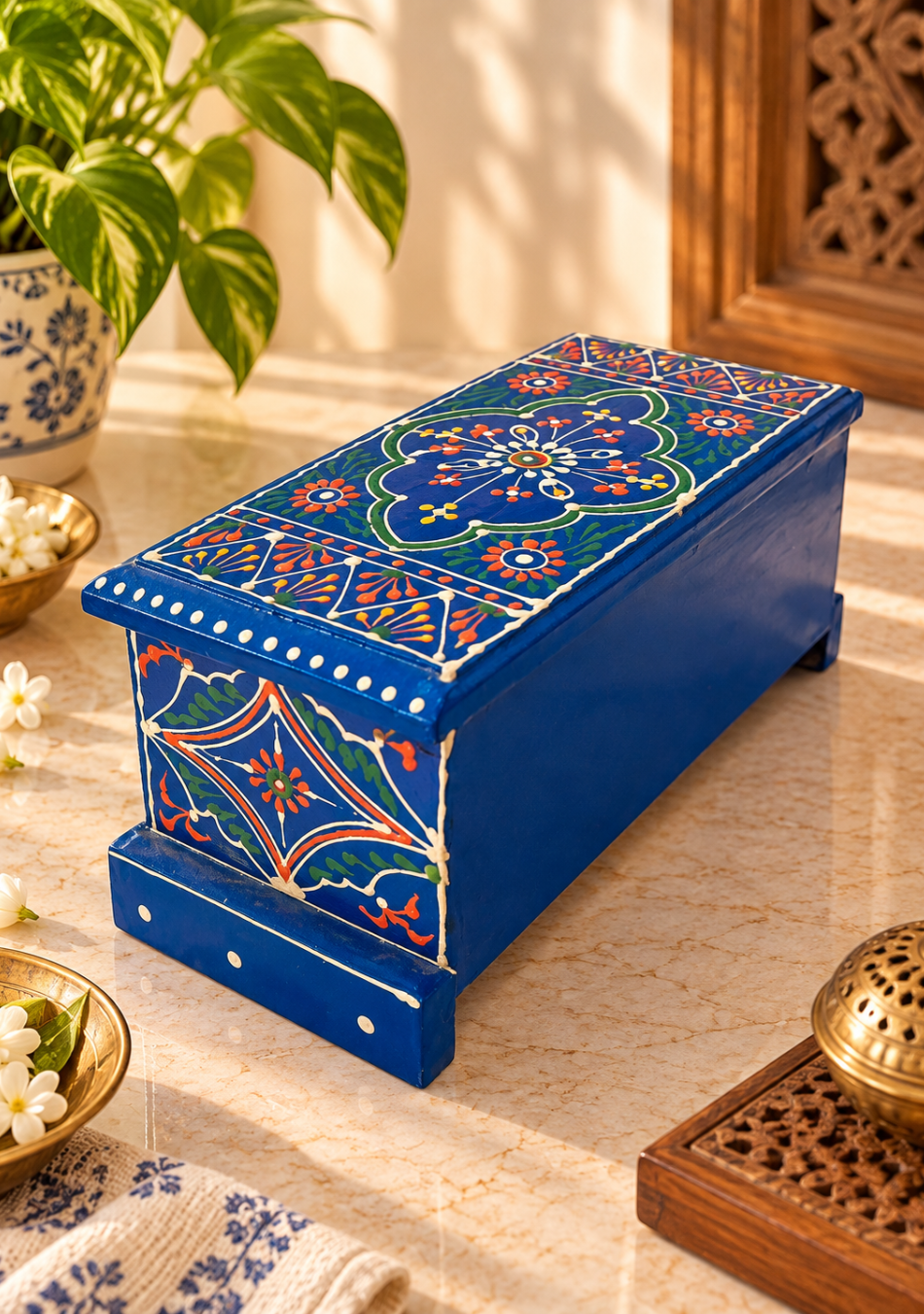 Aravalii Royal Indigo Heritage 3-Drawer Chest