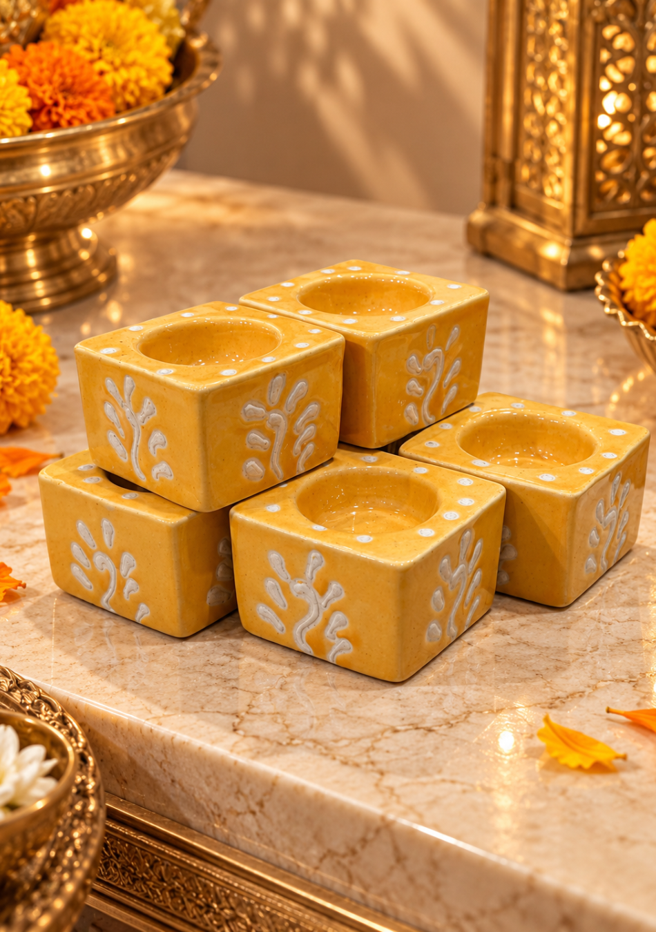 Aravalii Golden Grove Handcrafted Diya Set of 4
