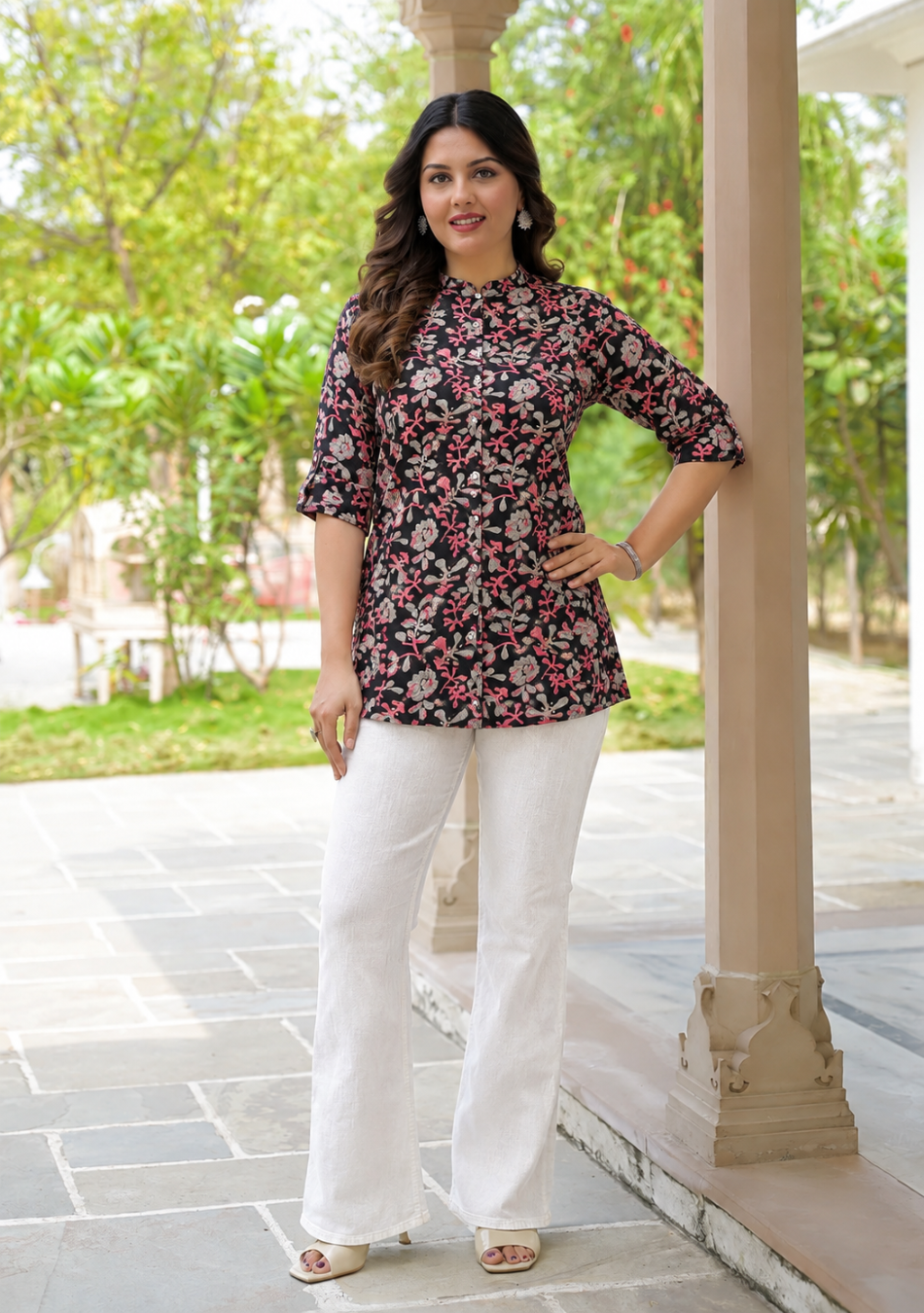 Black Coral Floral Top