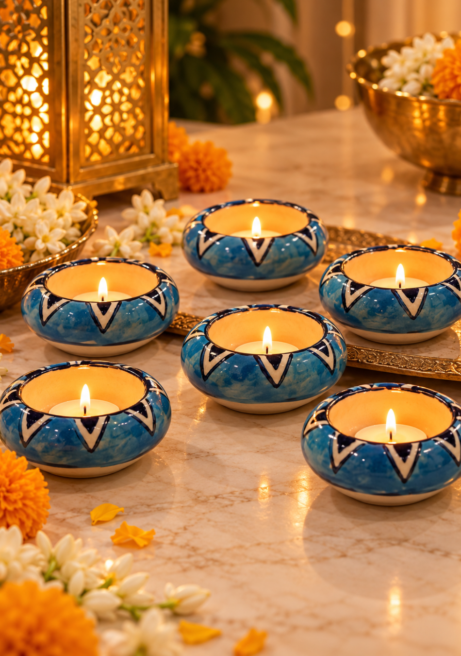 Aravalii Ocean Blue Handcrafted Diya Set of 6
