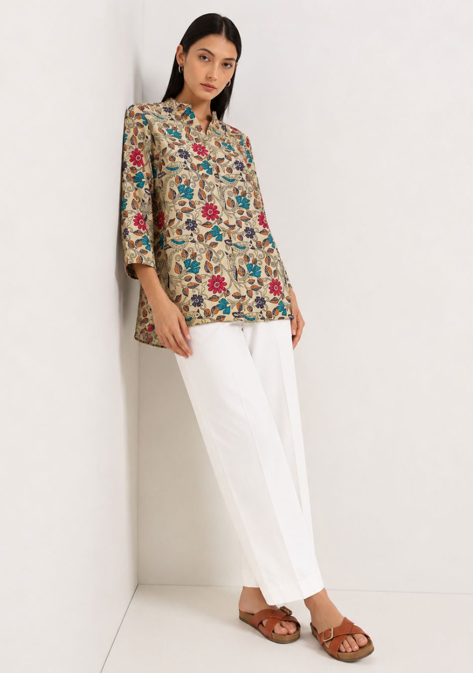 Aravalii Beige Floral Whimsy Top