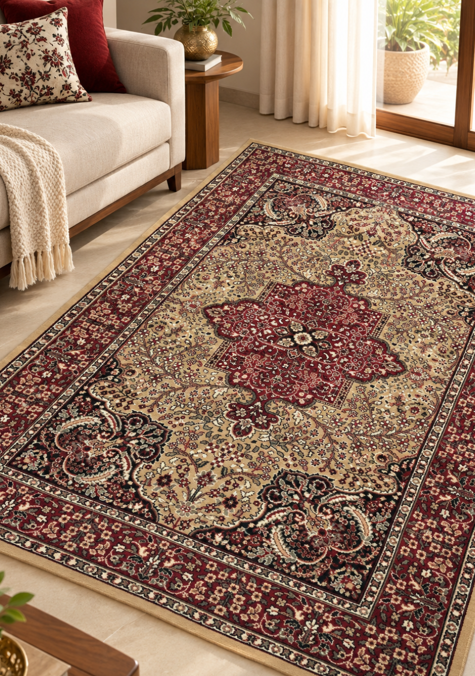 Aravalii Heritage Burgundy Medallion Wool Carpet