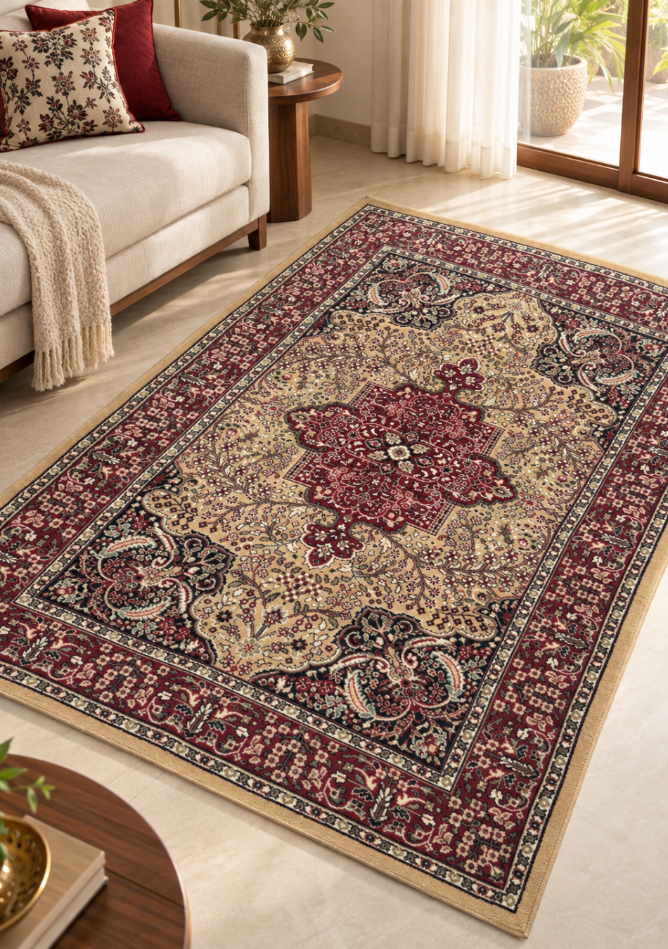 Aravalii Heritage Burgundy Medallion Wool Carpet