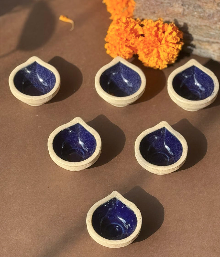 VOILET CERAMIC DIYA - SET OF 5