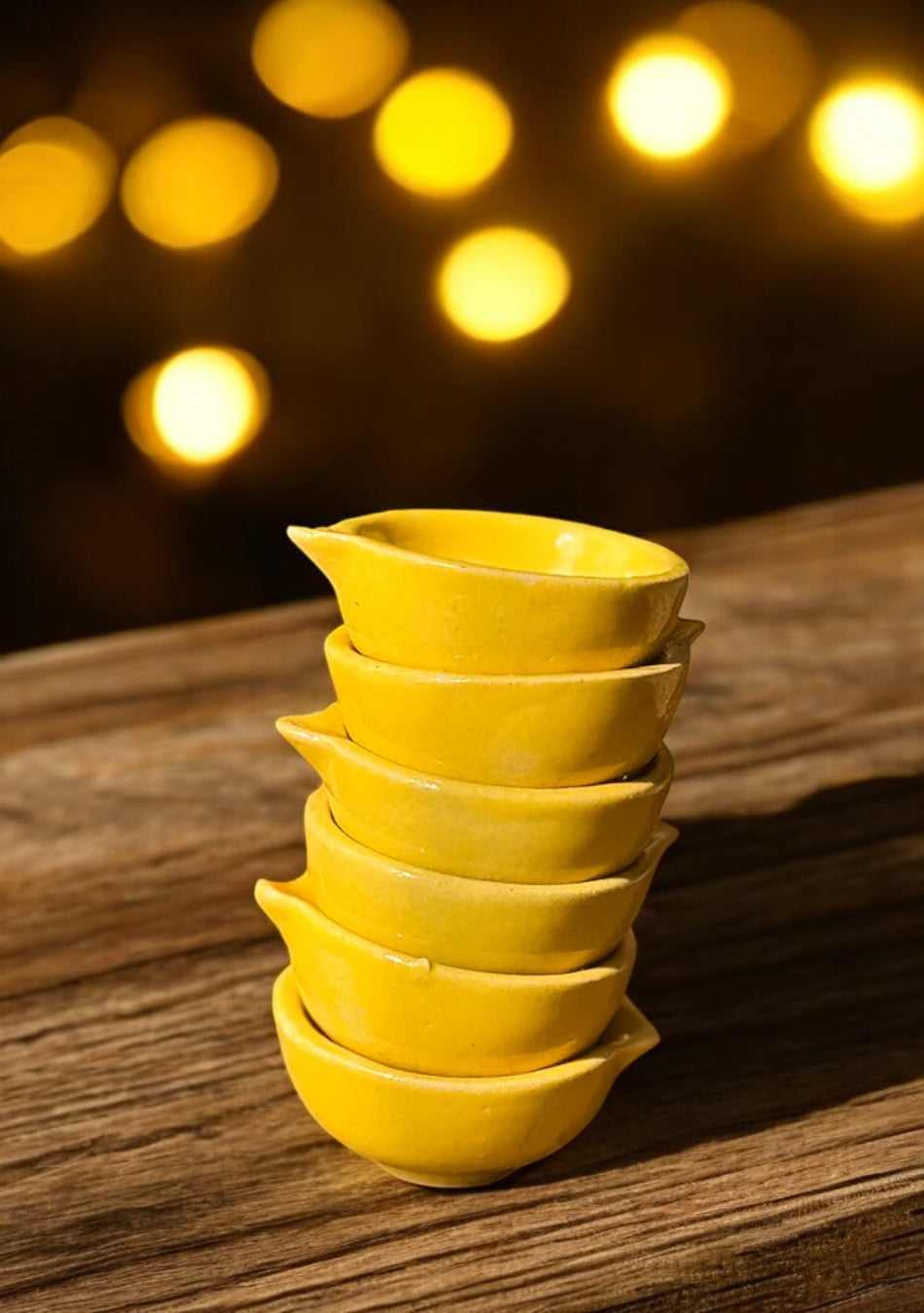 Yellow Glazed diya - Set of 6