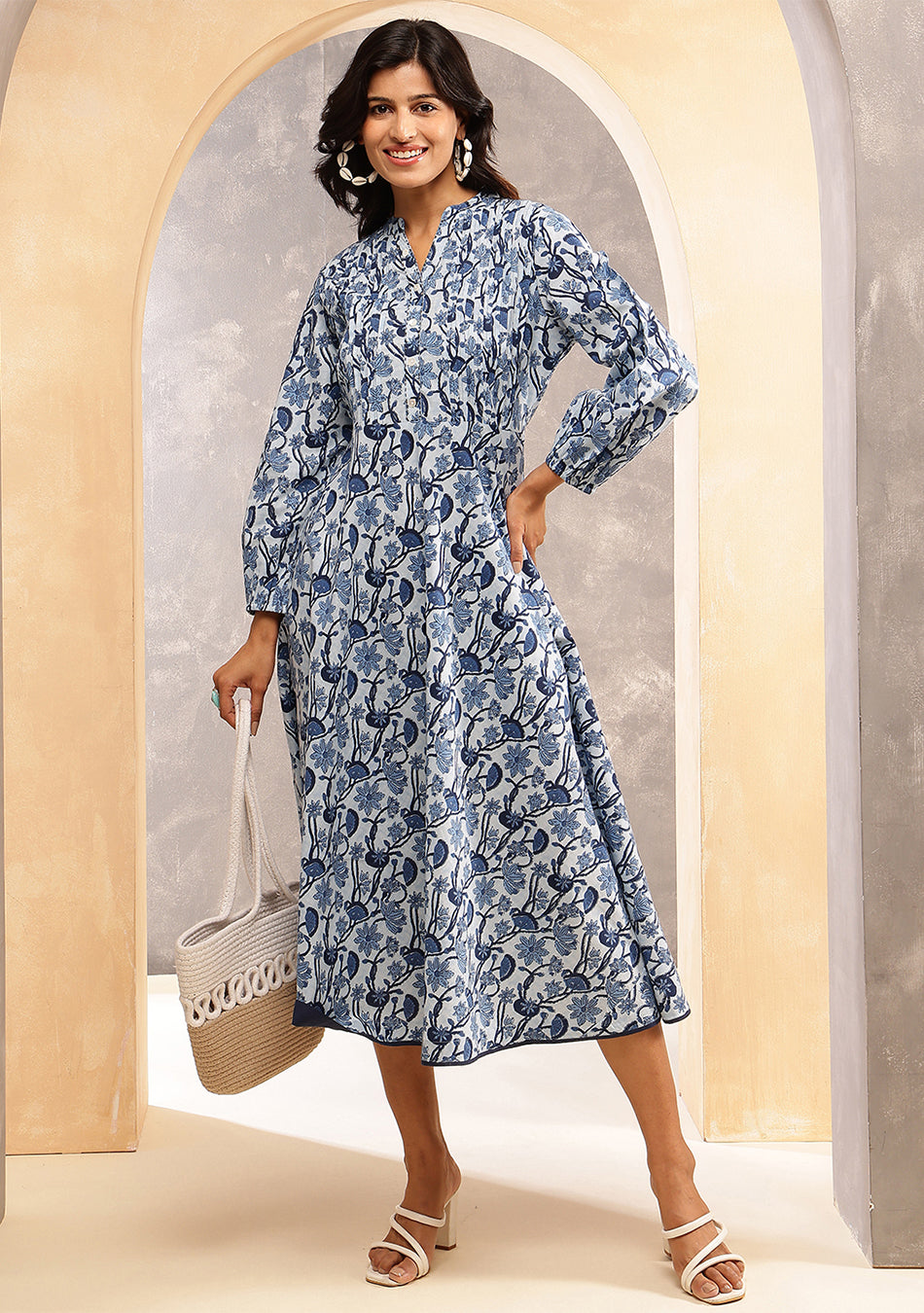 Indigo Meadow Flared Dress