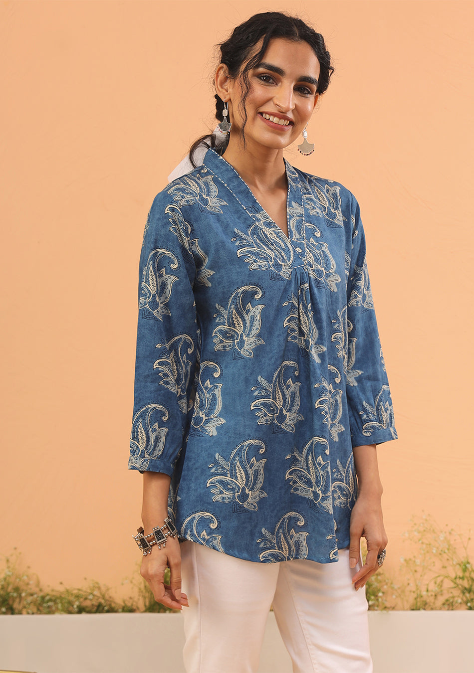 Indigo Grace Pleated Top