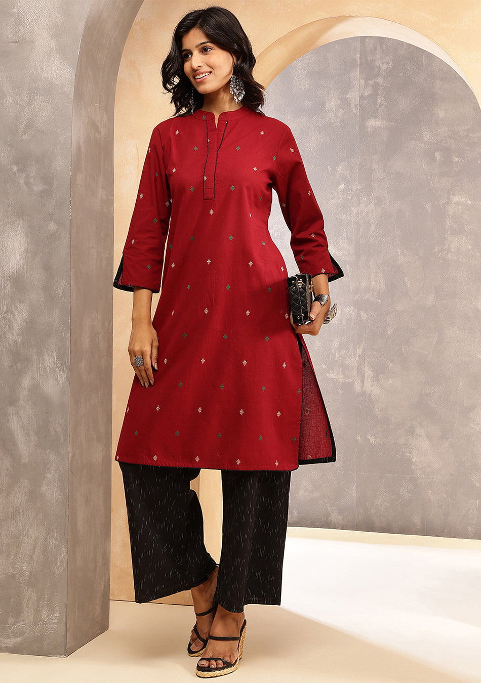 Garnet Grace Ikkat Kurta Set