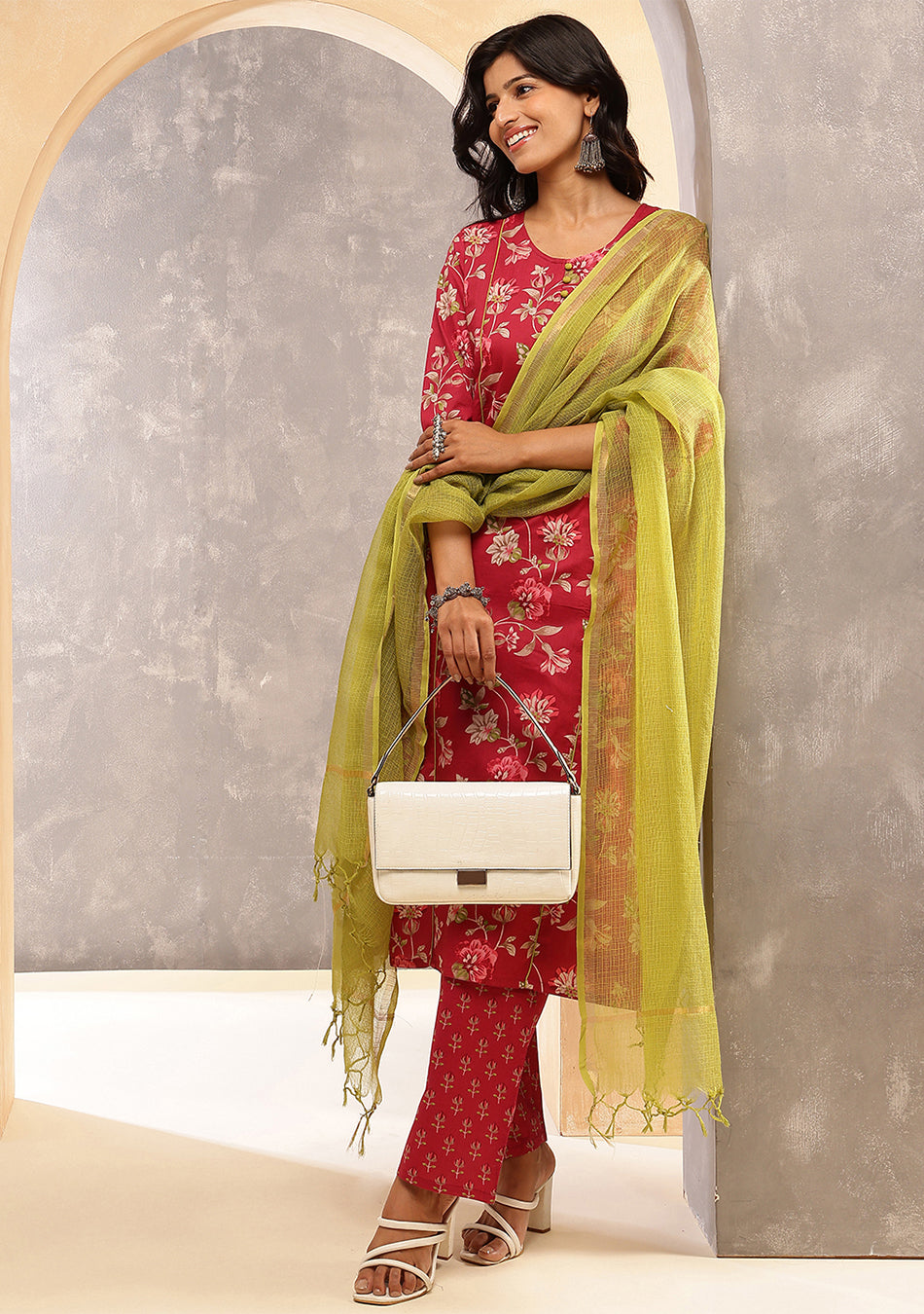 Crimson Printed Suit Set