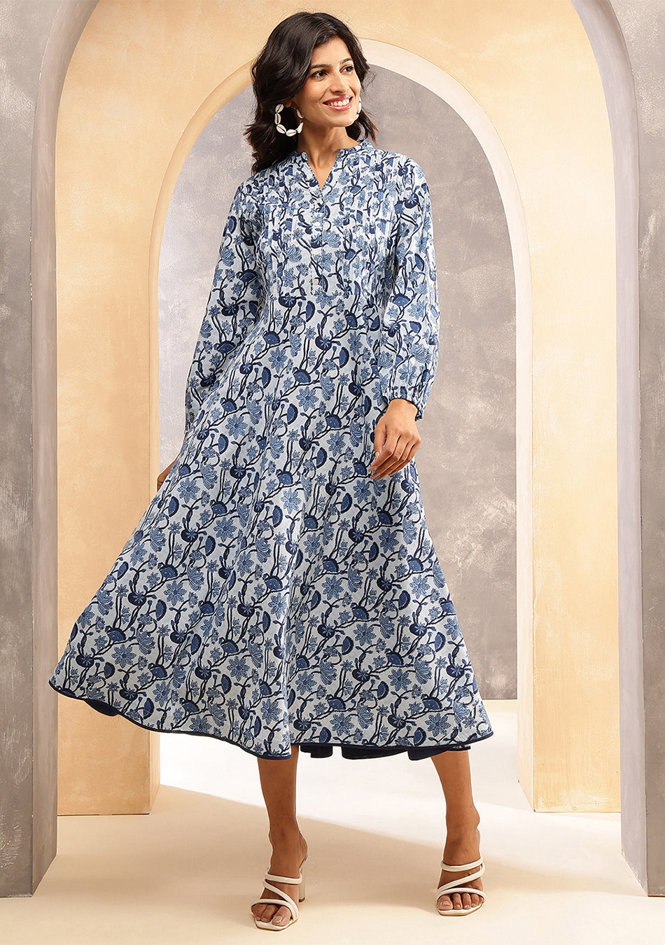 Indigo Meadow Flared Dress