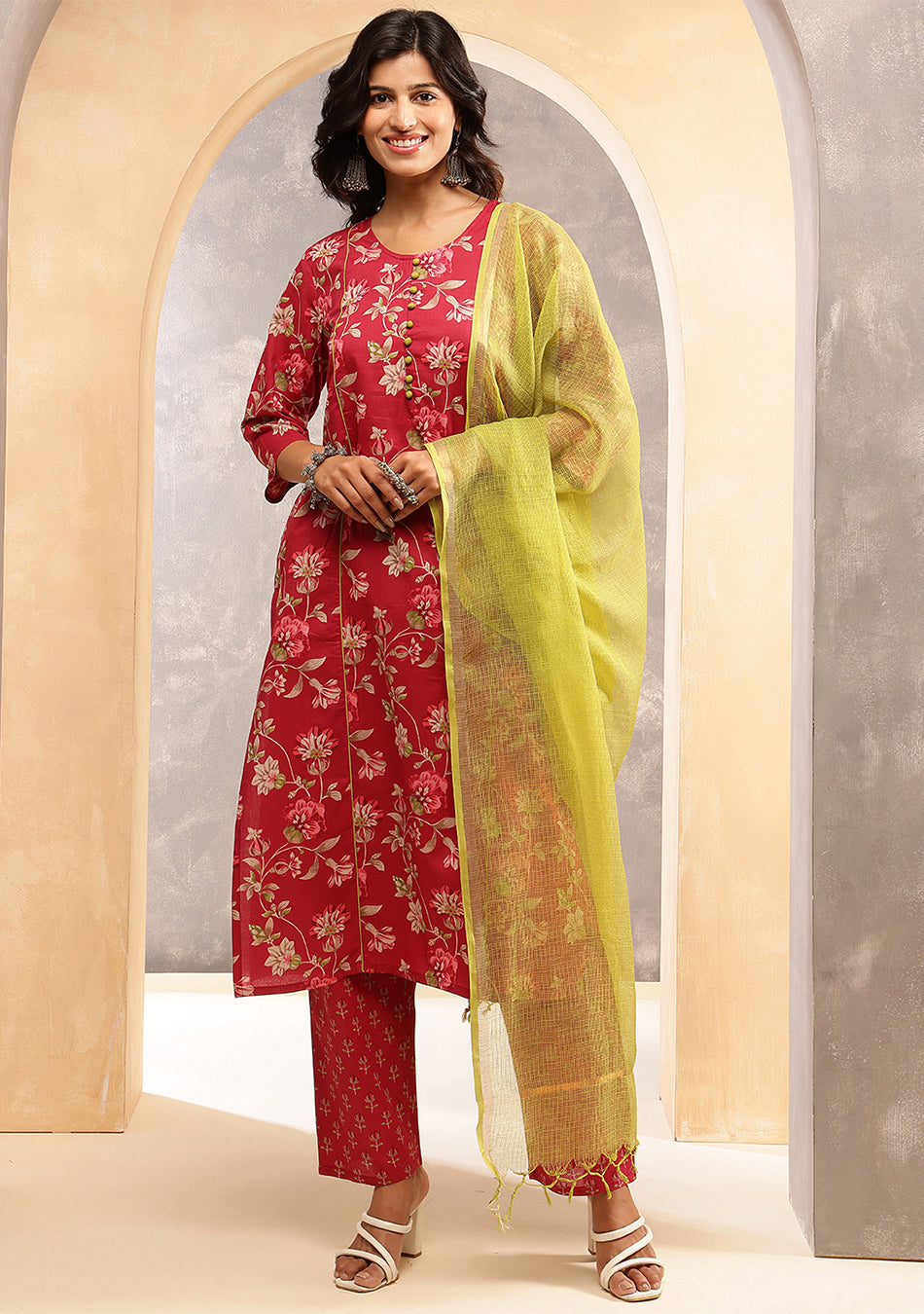 Crimson Printed Suit Set