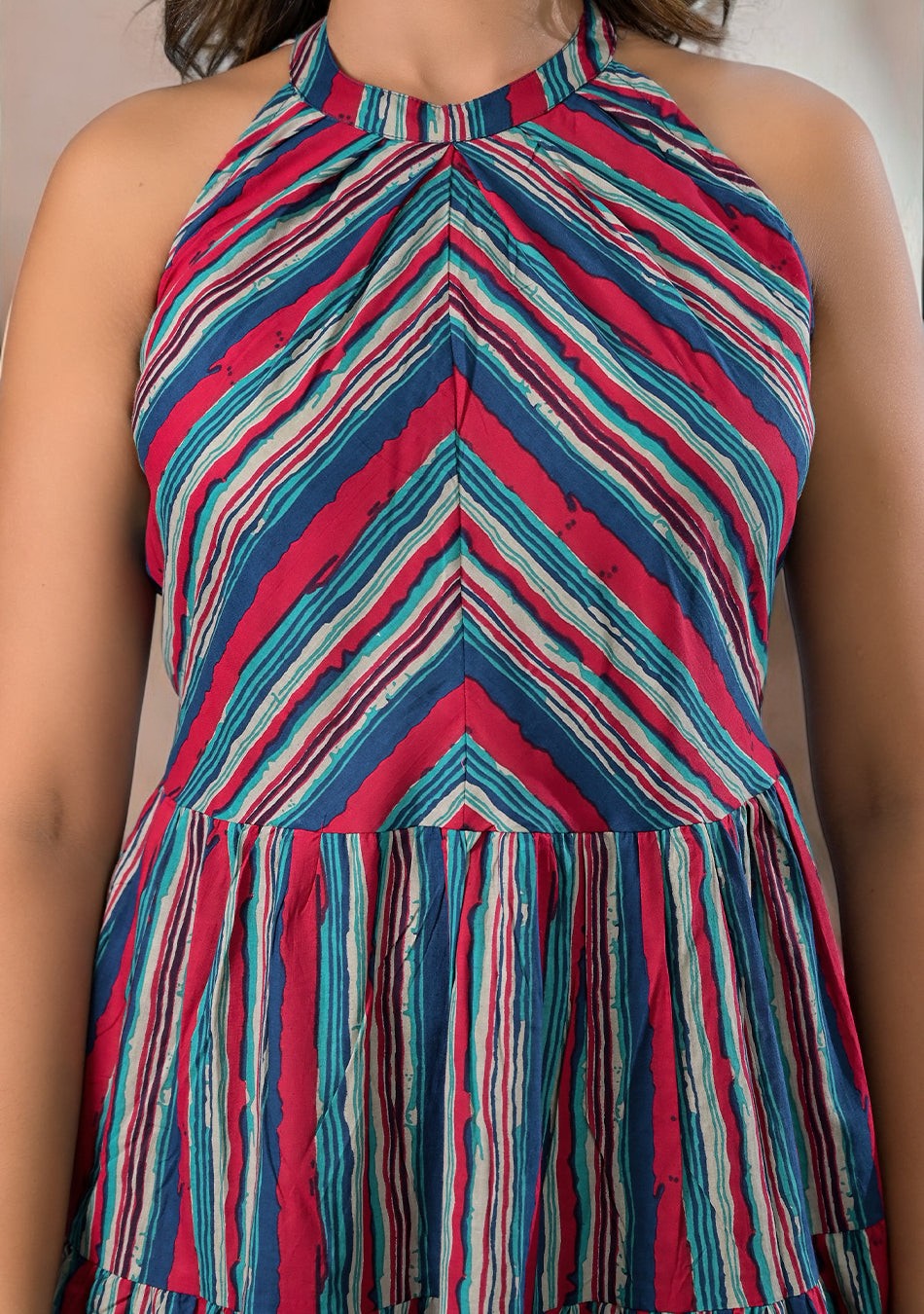 Multicolour Striped Halter Dress