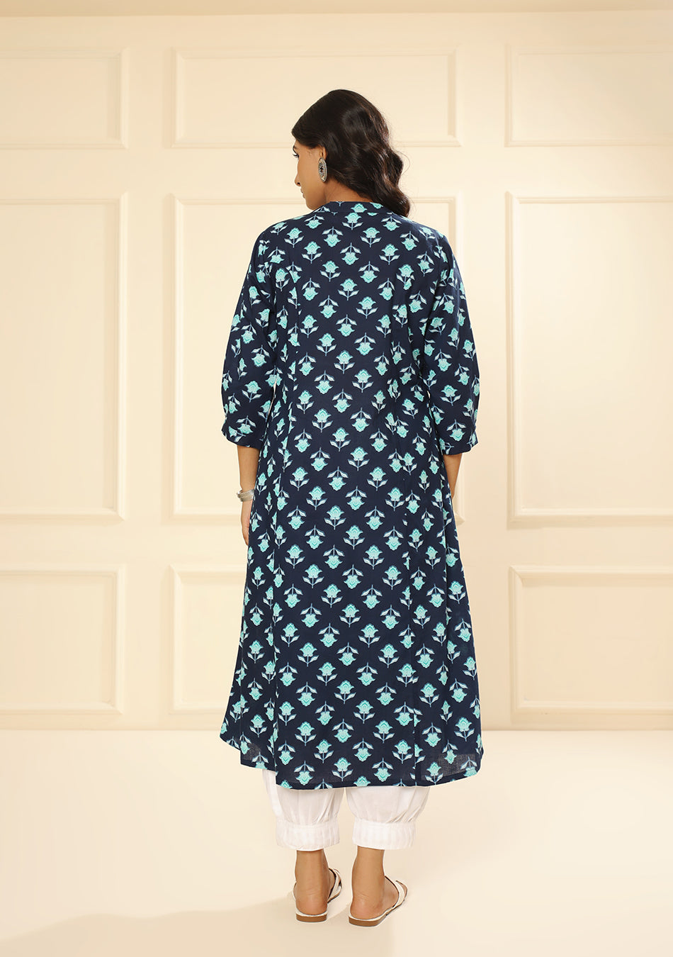 Teal Flower A-Line Kurta