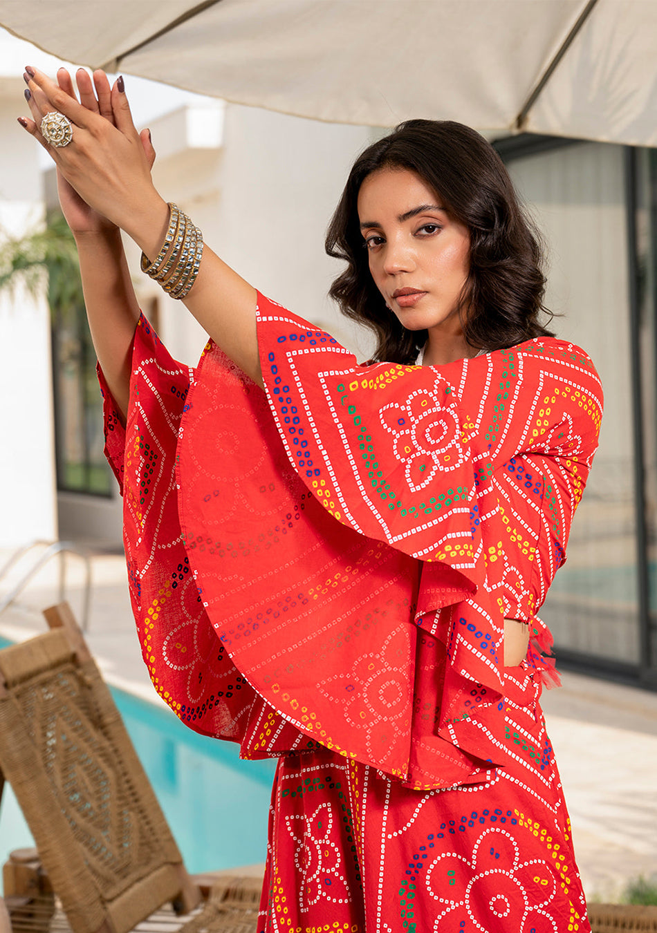 Bandhani Printed Cotton Lehenga & Blouse With Dupatta