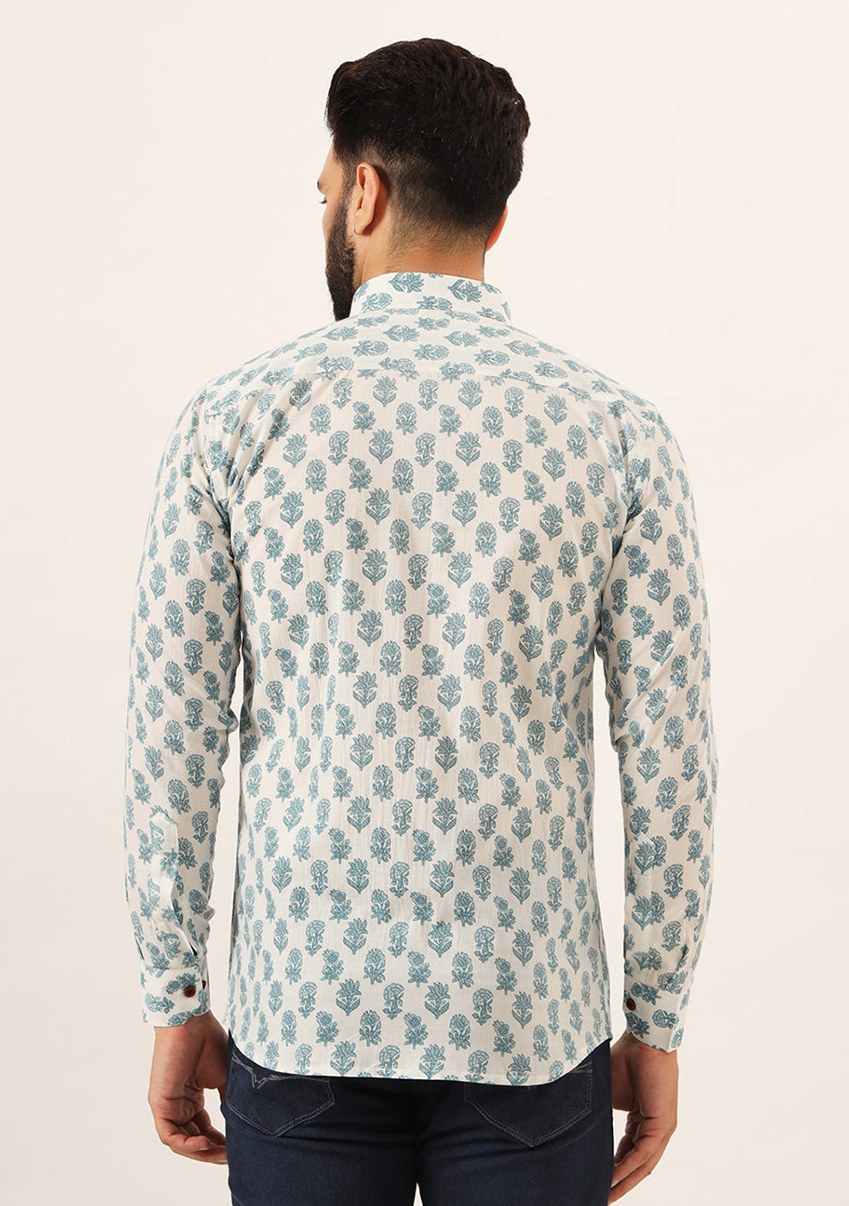 White Floral Print Pure Cotton Regular Fit Casual Shirt
