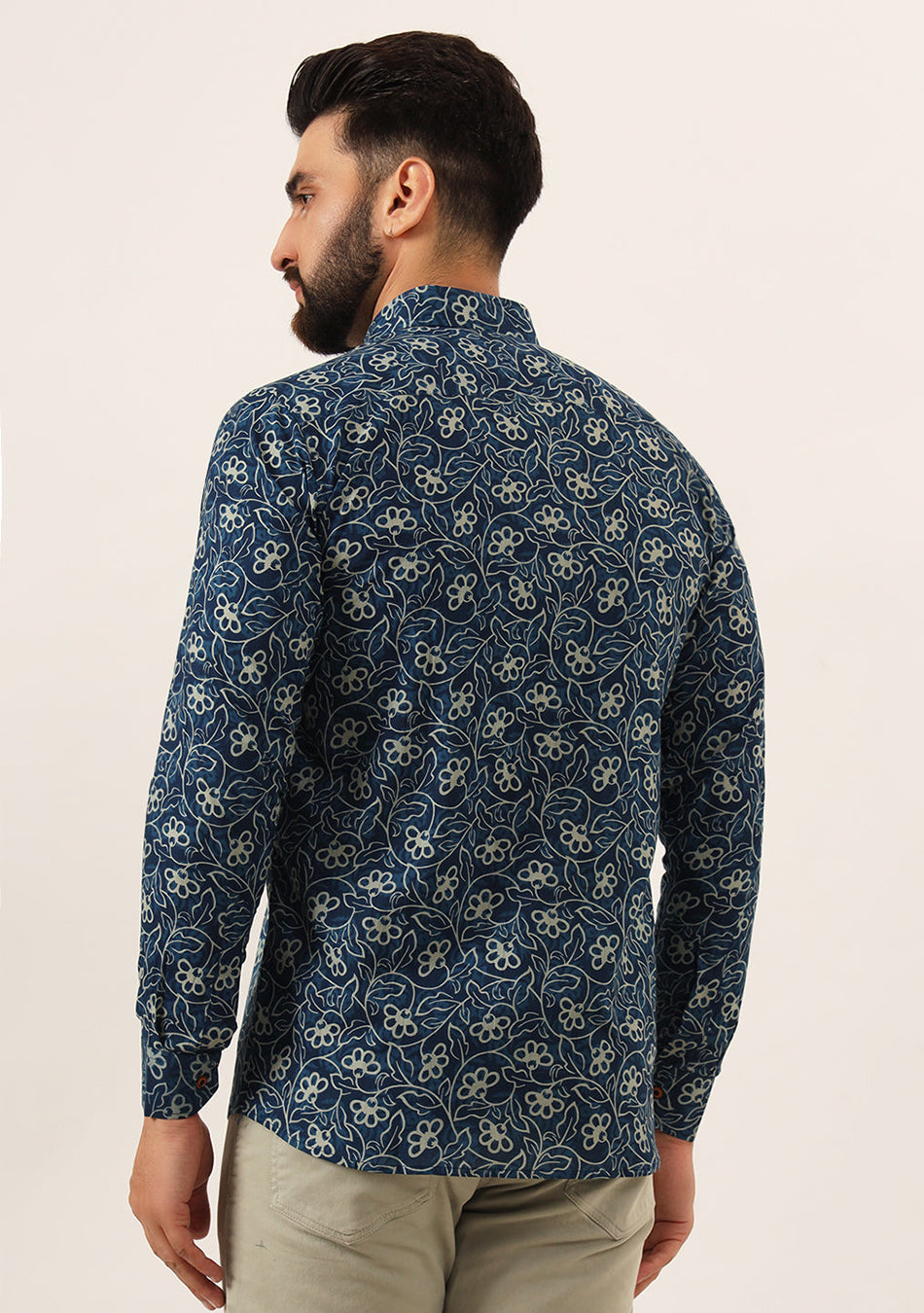 Blue Floral Print Pure Cotton Regular Fit Casual Shirt