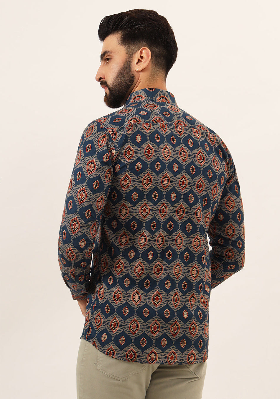Blue Printed Pure Cotton Regular Fit Casual Shirt