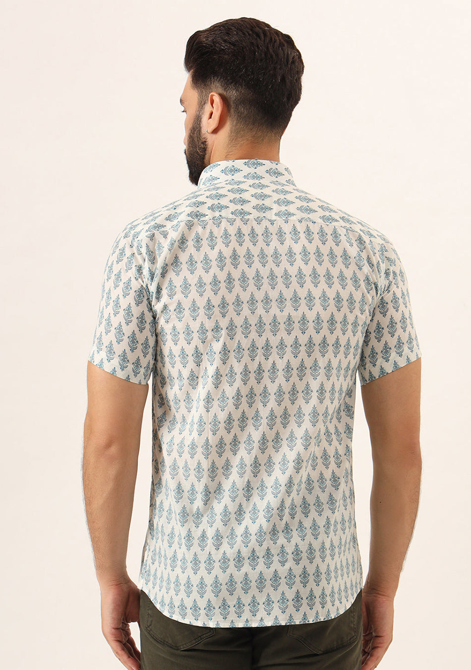 Sky Blue Geometric Pure Cotton Regular Fit Casual Shirt for Men