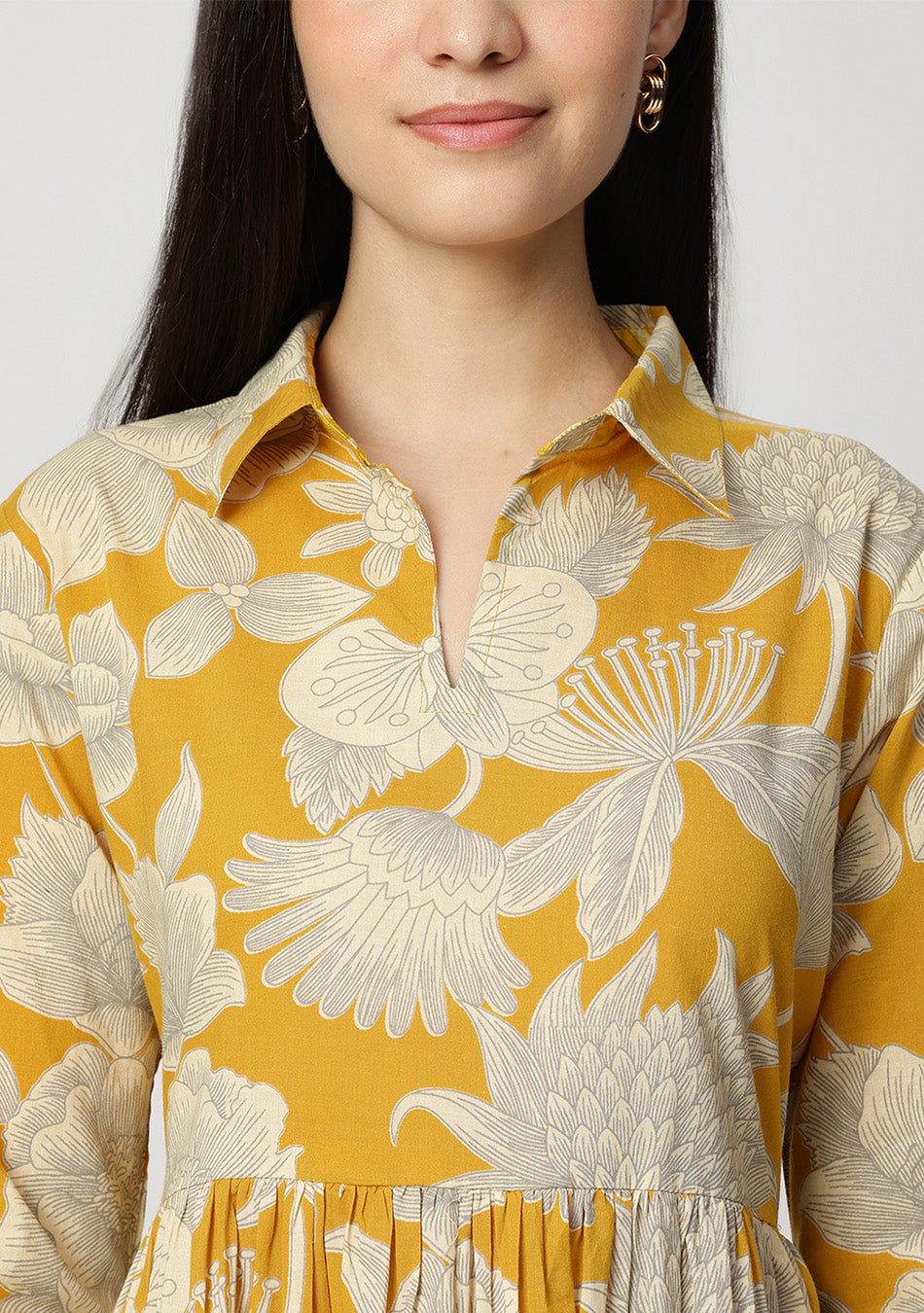 Yellow Botanical Tiered Dress