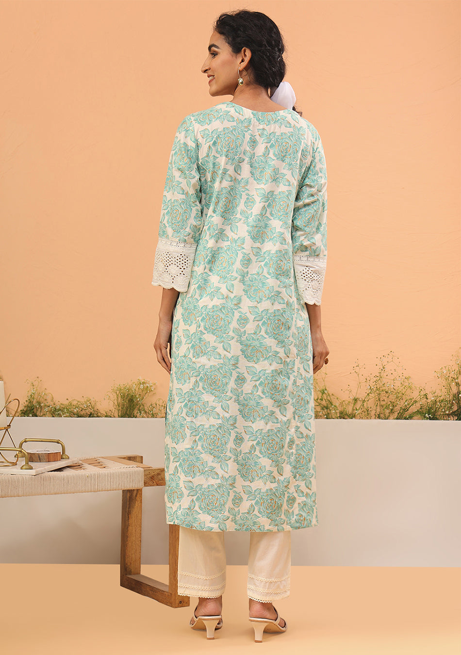 Teal Floral A-Line Flex Kurta