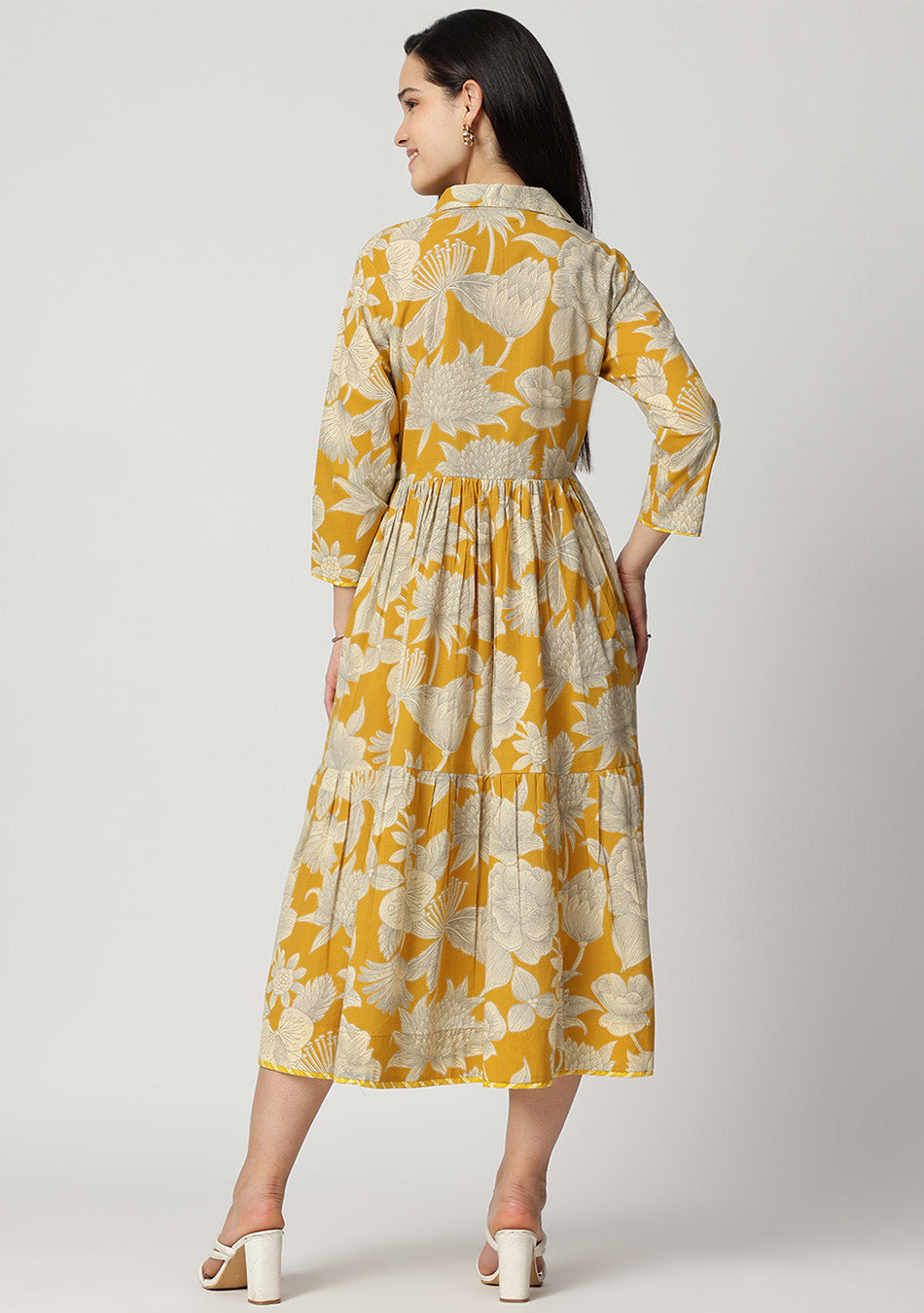 Yellow Botanical Tiered Dress