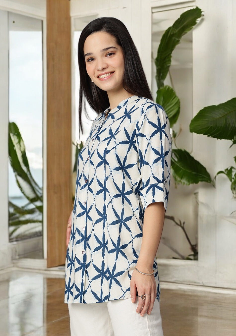 Indigo Lattice Top