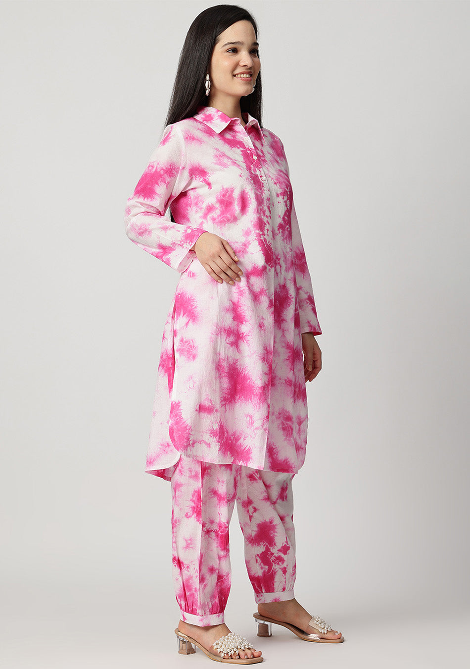 Pink tie and dye Kurta Set