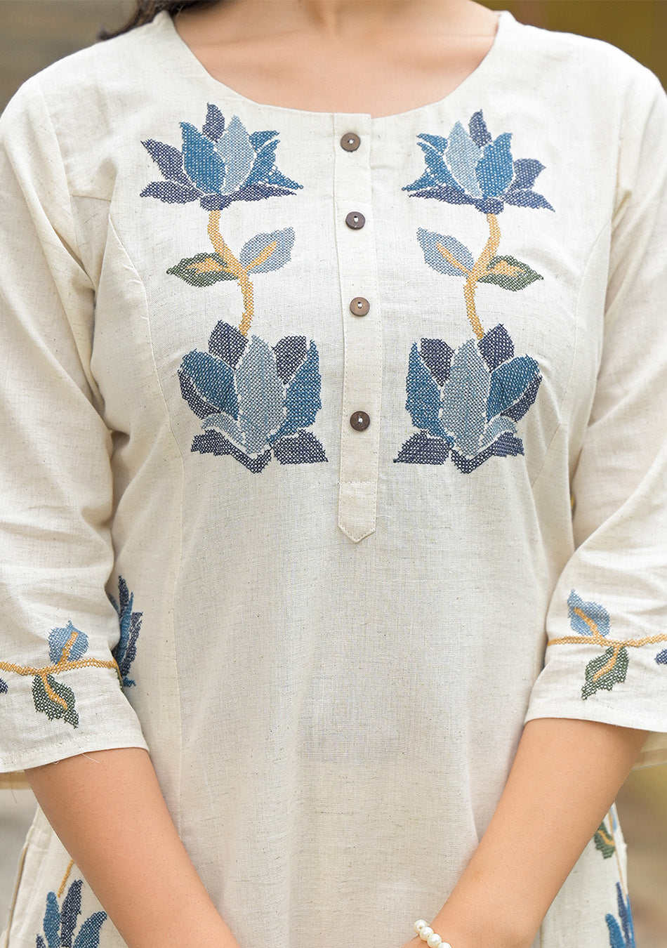 Off White Blue Embroidery Co-ord Set