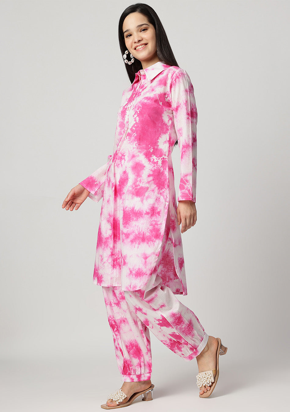 Pink tie and dye Kurta Set