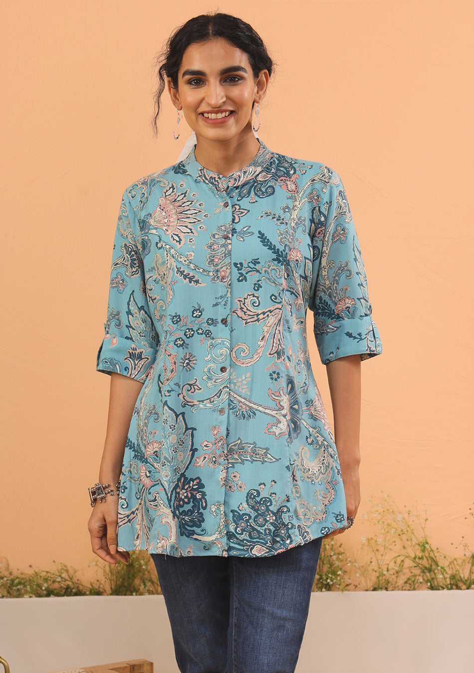 Sea Blue Floral Top