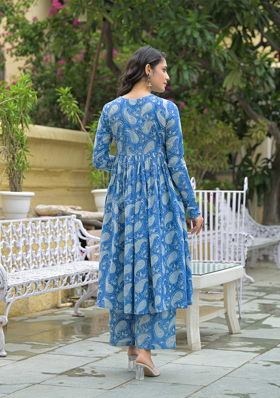 Blue Cotton Paisley Printed Kurta Pant Set With Dupatta