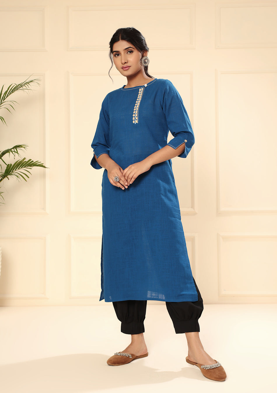 Elegant Blue Solid Cotton Kurta