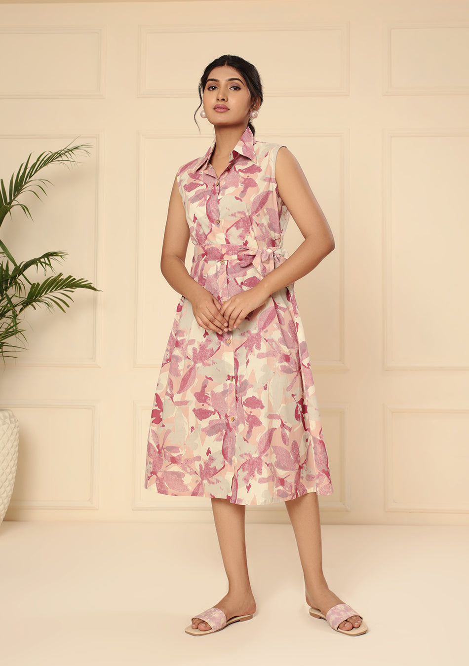 Blush Blossom Floral Print A-Line Midi Dress