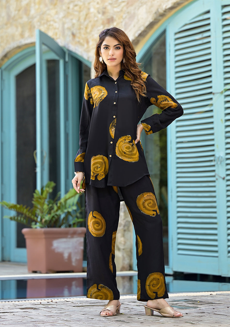 Black & Brown HandBlock Straight Muslin Co-Ord Set for Women