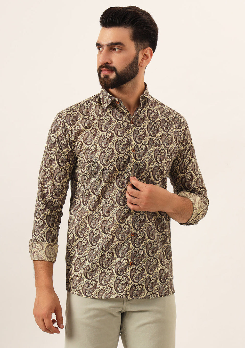 Brown Paisley Print Pure Cotton Regular Fit Casual Shirt