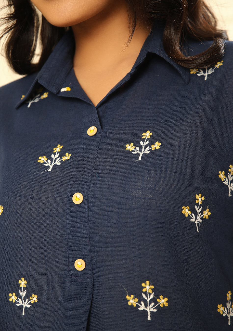 Navy Blue Solid Cotton Kurta