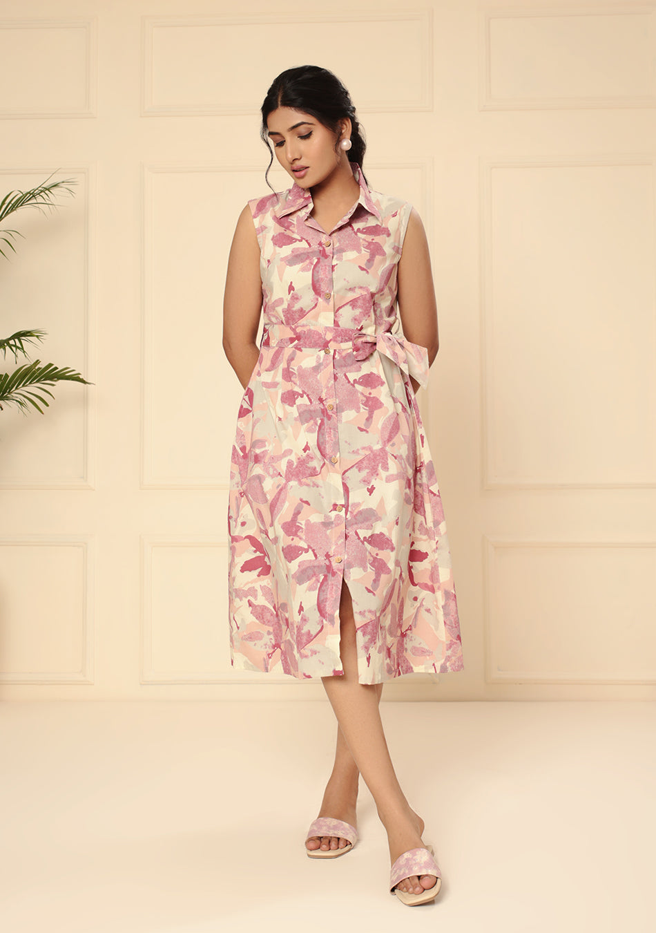 Blush Blossom Floral Print A-Line Midi Dress
