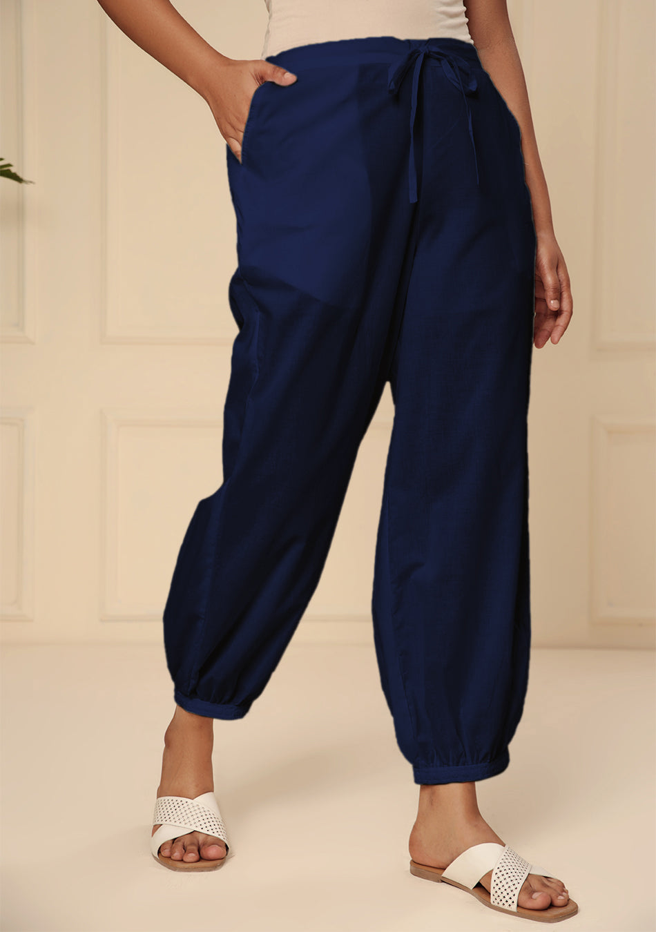 ROYAL BLUE EMBROIDERED LACE CUFF PANT