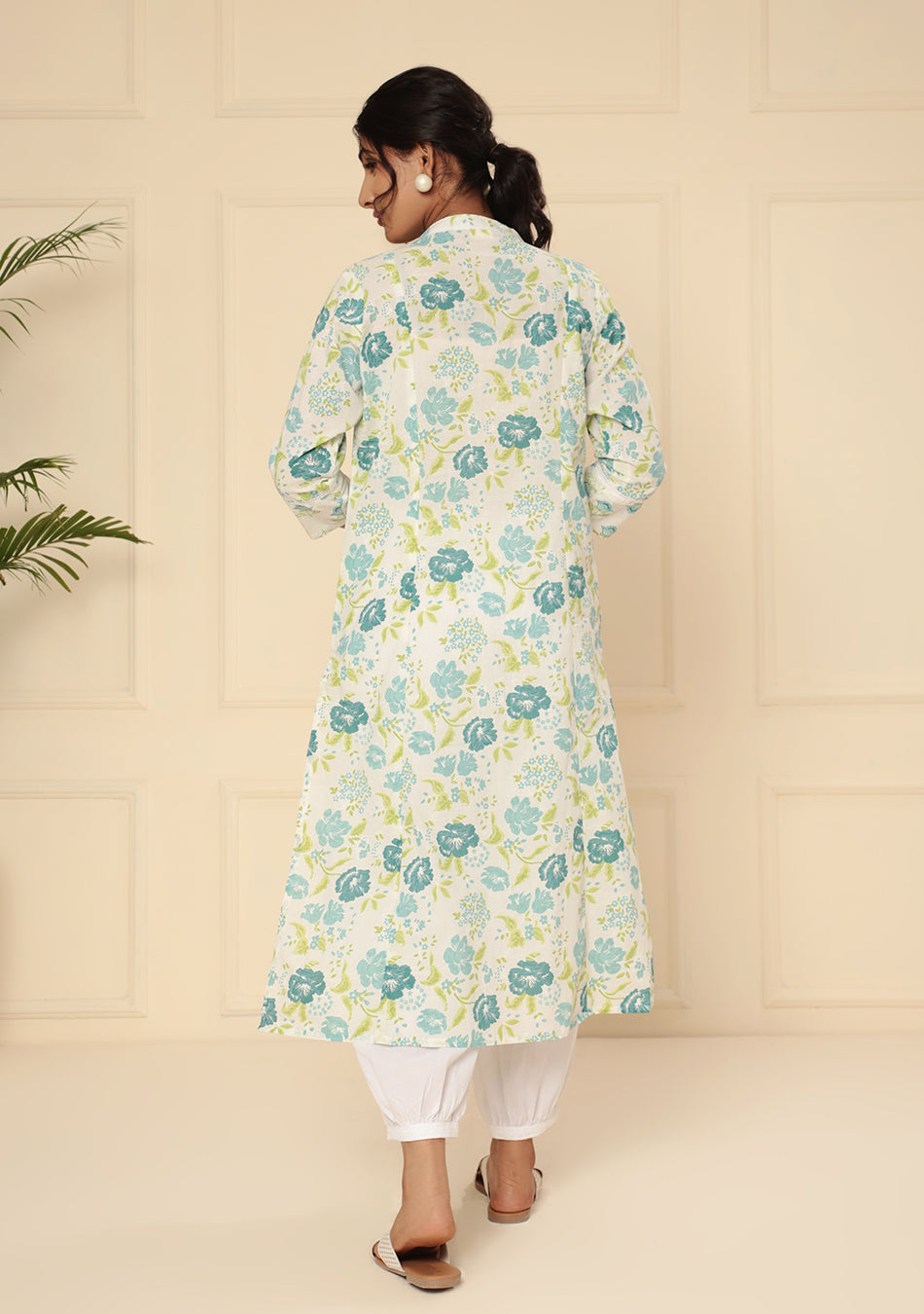 White Floral Printed A-Line Kurta